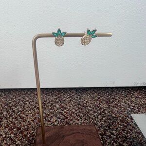 Banana Republic small dainty pineapple gold tone earrings crystal fruit fun